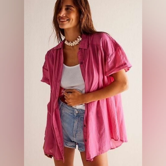 We The Free Tops - We The Free - Float Away Button Shirt with Collar in Pink